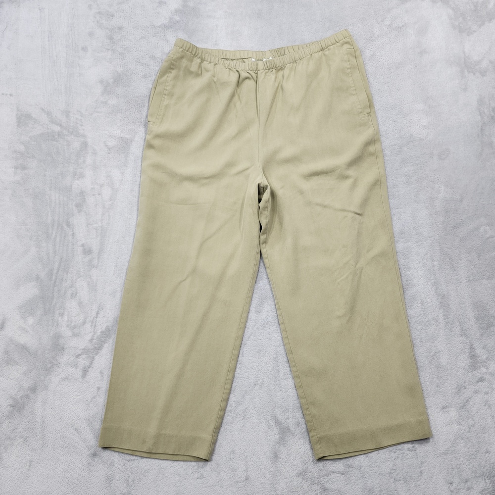 Vintage Pineapple Moon Pants Womens M Beige Silk Twill Crop Pull On Straight Leg